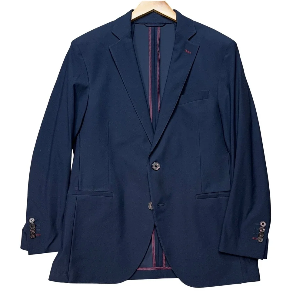 Twillory Blazer Men 40S Navy Blue Long Sleeve Tailored 4-Way Stretch Performance